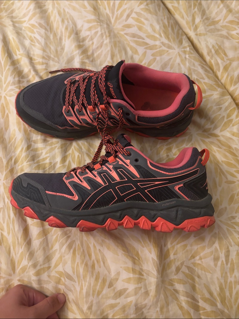 ASICS Women's Athletic GEL fuji Trabuco 7 Shoes in Dark Gray and Coral